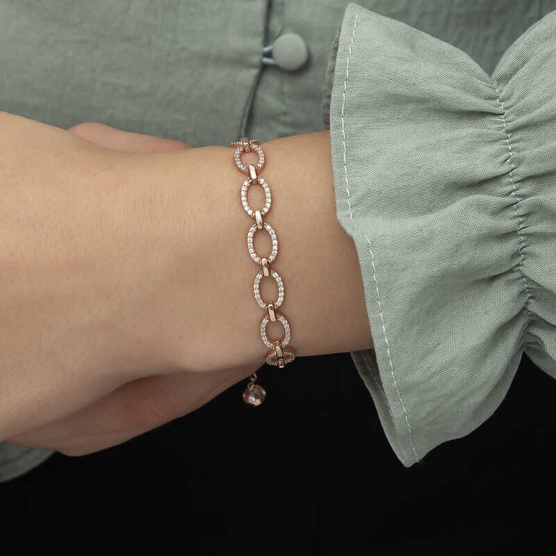 Silver Rose Oval Stone Women's Bracelet