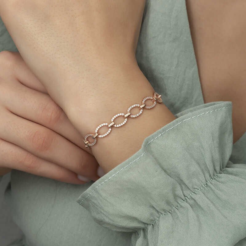 Silver Rose Oval Stone Women's Bracelet