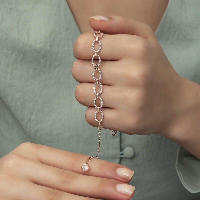 Silver Rose Oval Stone Women's Bracelet