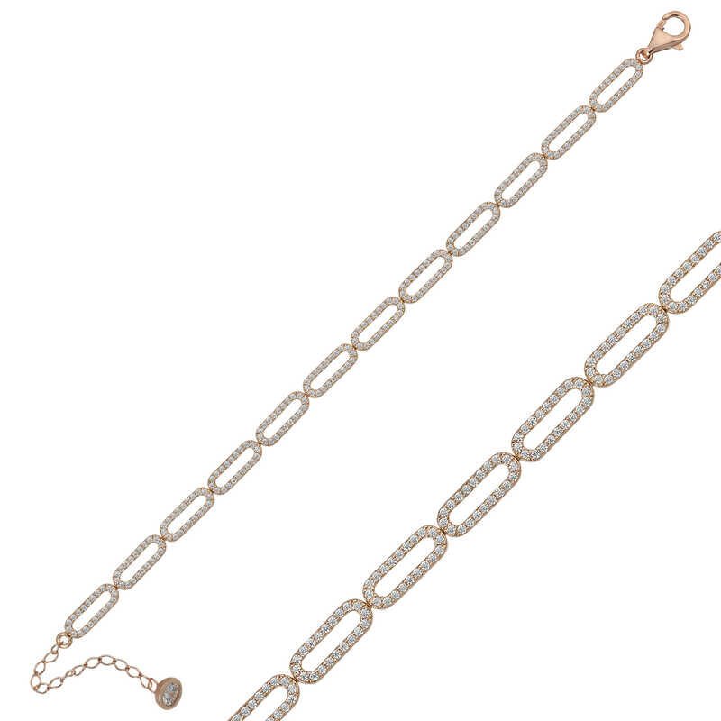 Silver Rose Oval Stone Women's Bracelet