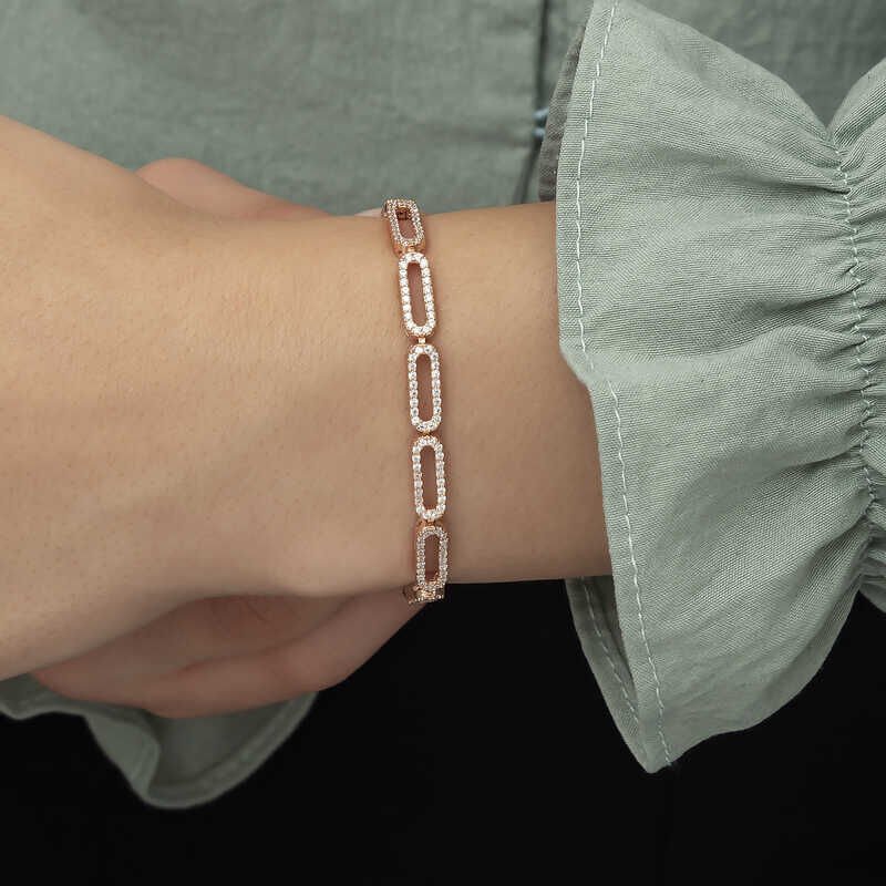 Silver Rose Oval Stone Women's Bracelet