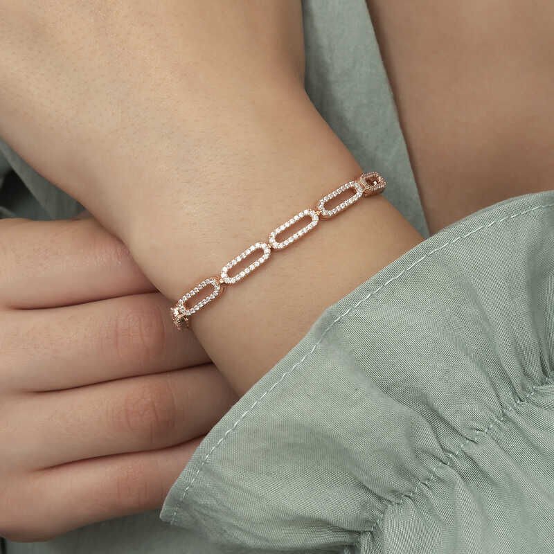 Silver Rose Oval Stone Women's Bracelet