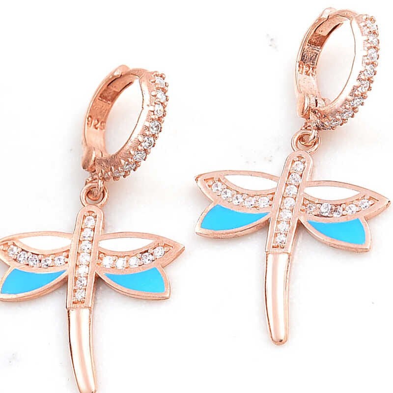 Silver Rose Dangle Dragonfly Women's Earrings