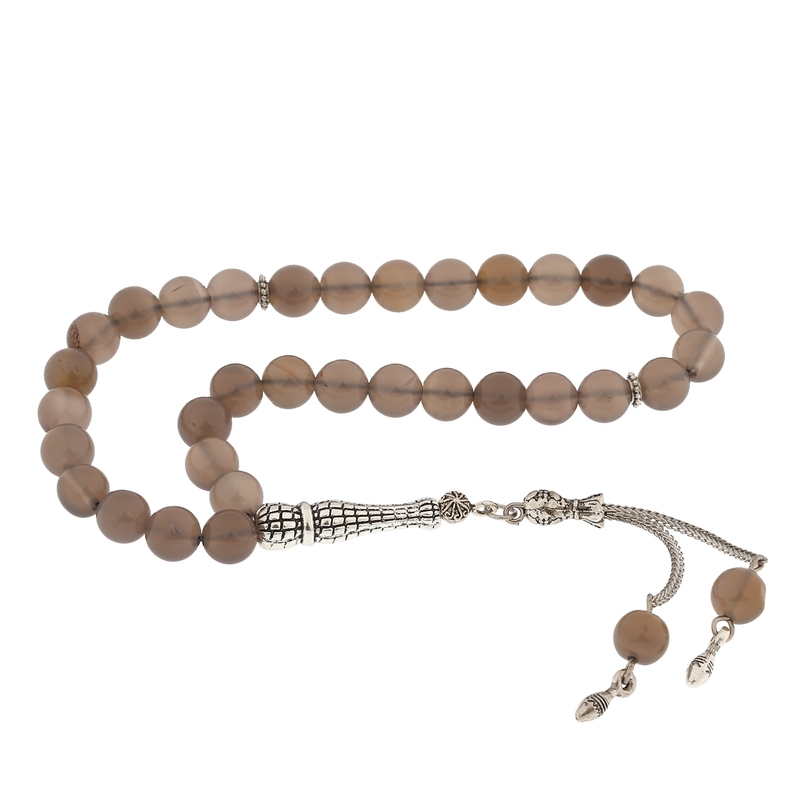 Natural Stone Metal Tassel Water Agate Prayer Beads