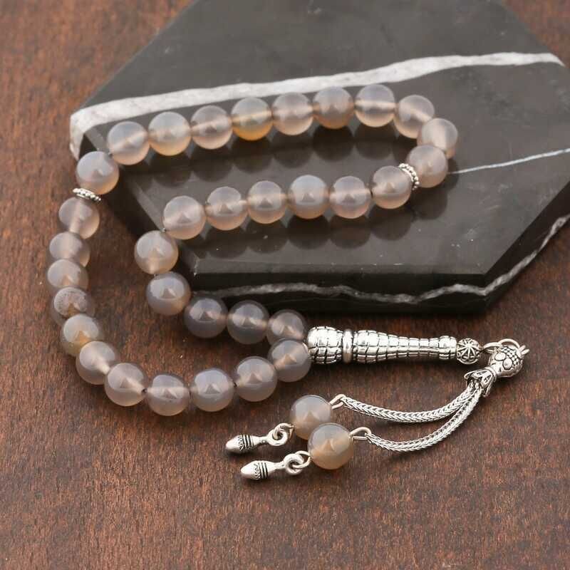 Natural Stone Metal Tassel Water Agate Prayer Beads