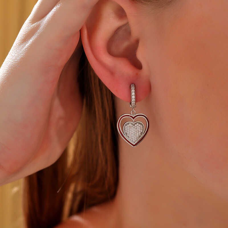 Silver Dangling Heart Women's Earrings