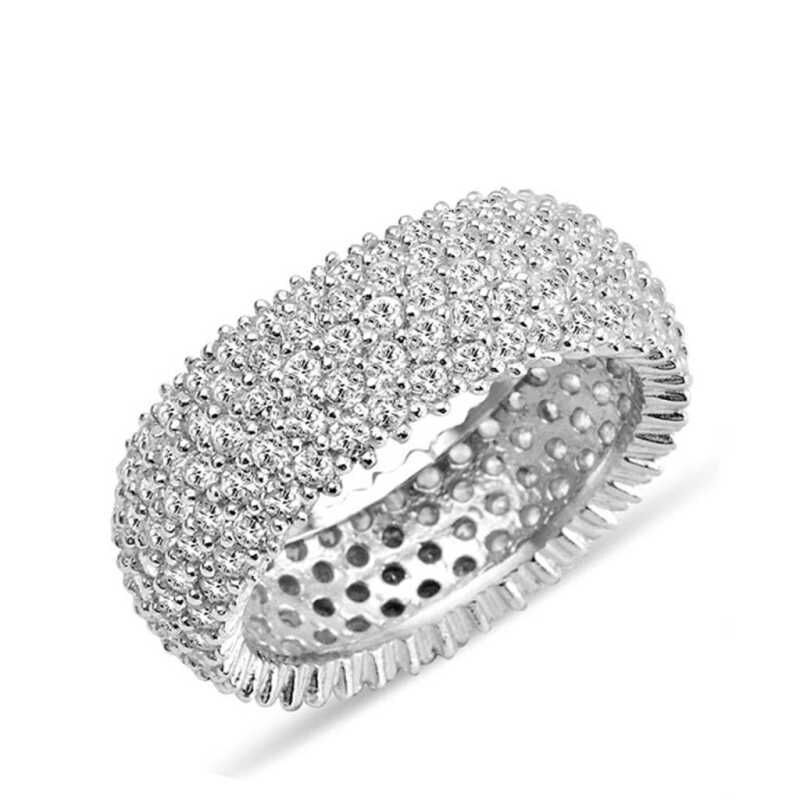 Silver 5 Row White Full Circle Women's Wedding Ring