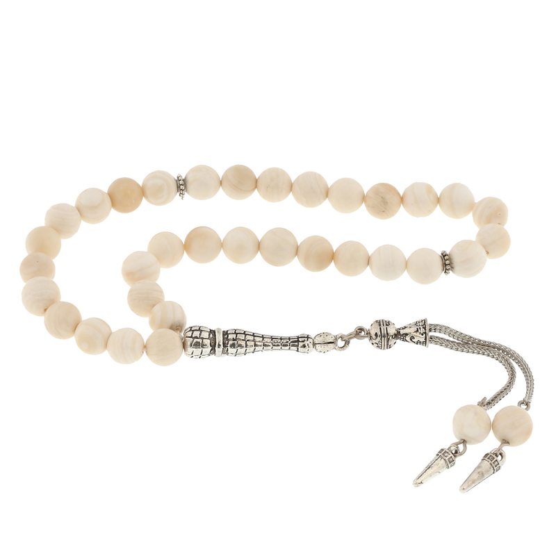 ​Natural Stone Metal Tasseled Mother of Pearl Stone Prayer Beads