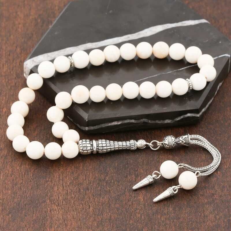 ​Natural Stone Metal Tasseled Mother of Pearl Stone Prayer Beads