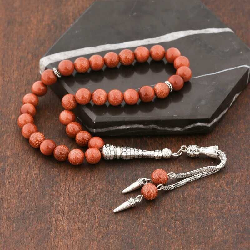 Natural Stone Metal Tassel Brown Star Stone Prayer Beads