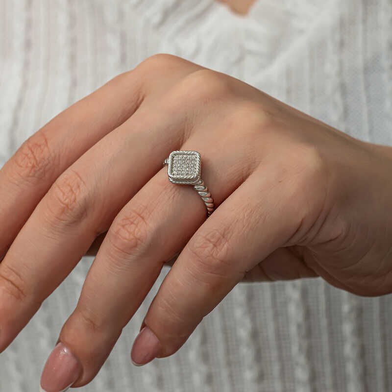 Silver Square Zircon Stone Women's Ring