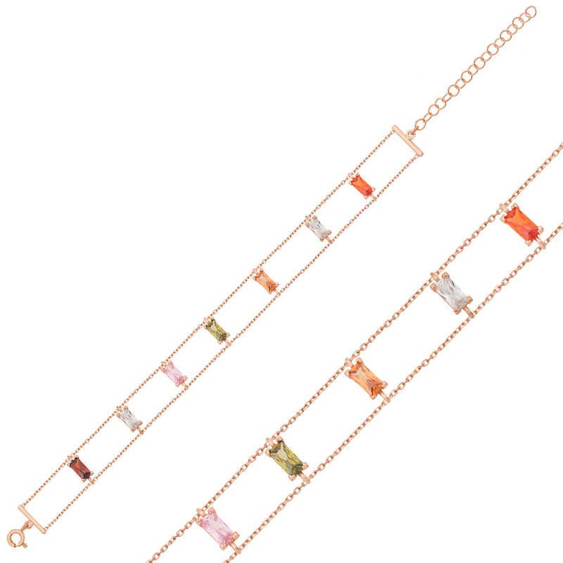 Silver Rose Color Baguette Stone Women's Bracelet