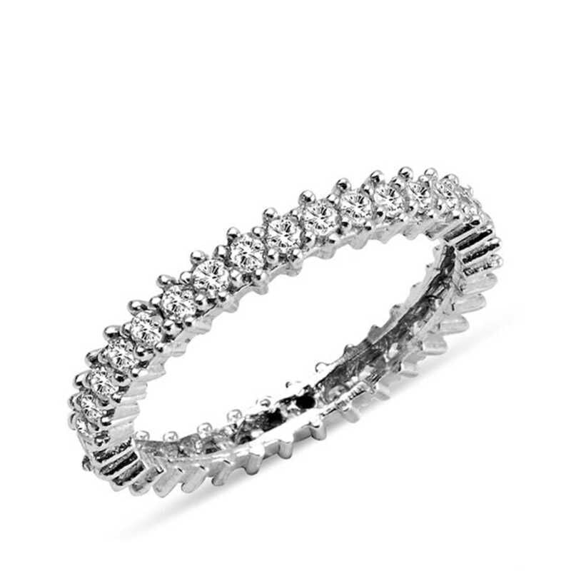Anillo de bodas de plata de una sola fila con círculo completo para mujer
