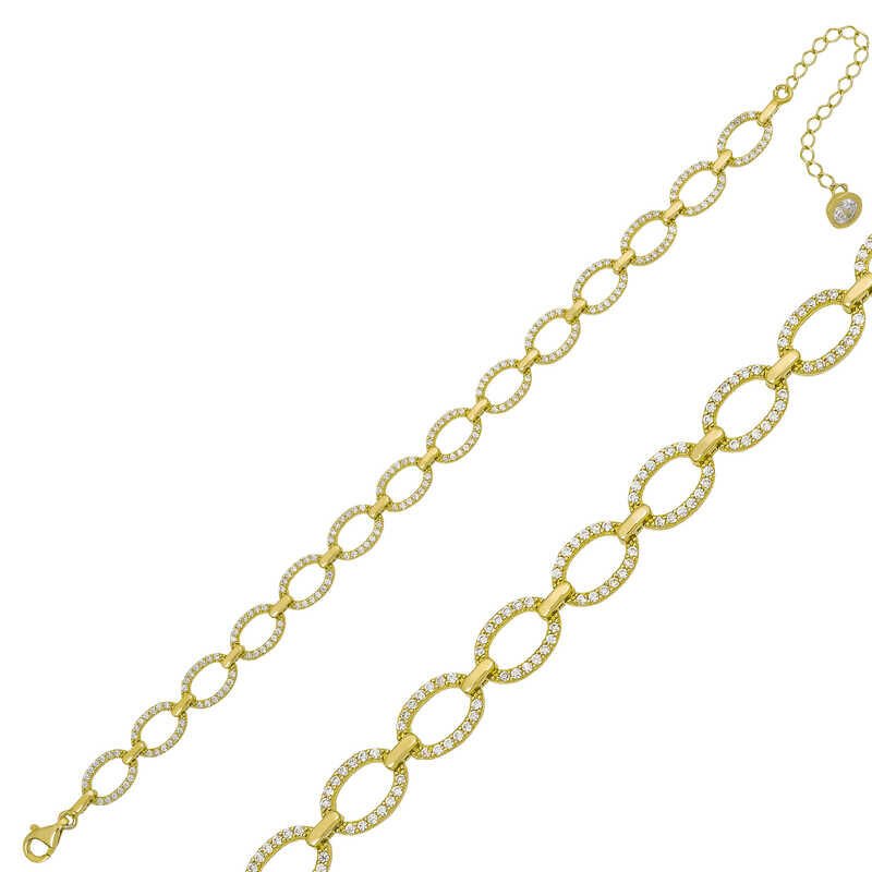 Silver Gold Oval Stone Women's Bracelet