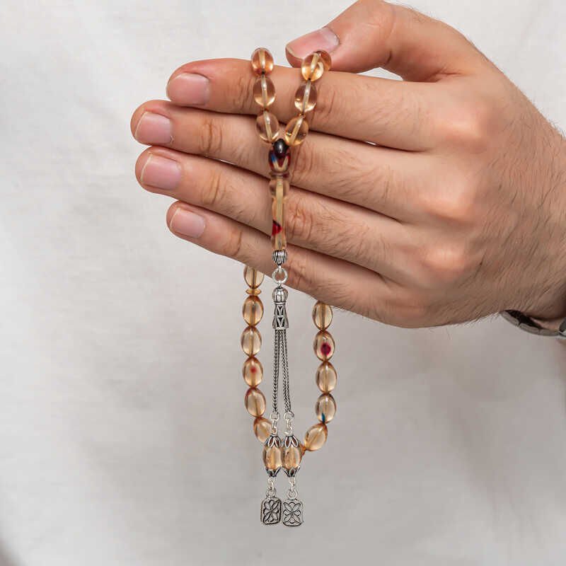 Silver Tassel Tightened Amber Prayer Beads