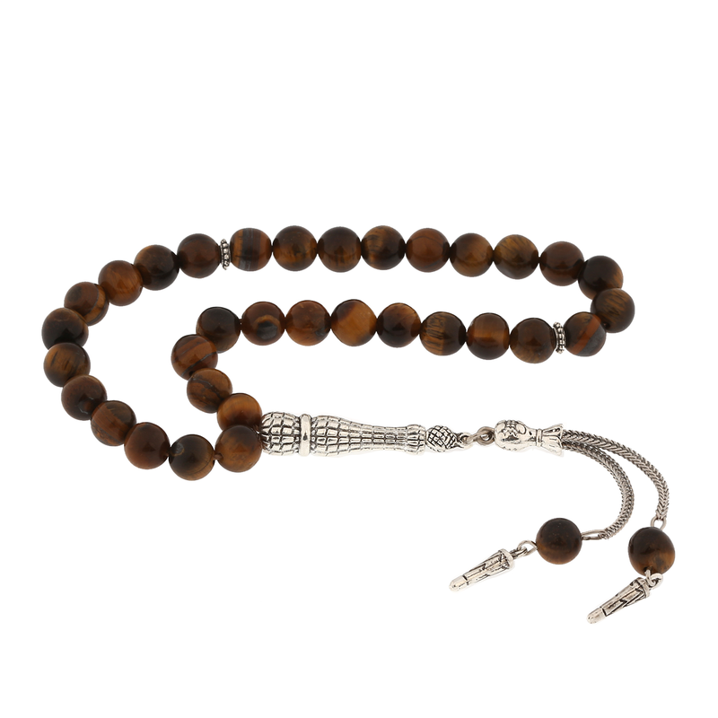 Natural Stone Metal Tassel Tiger's Eye Stone Prayer Beads