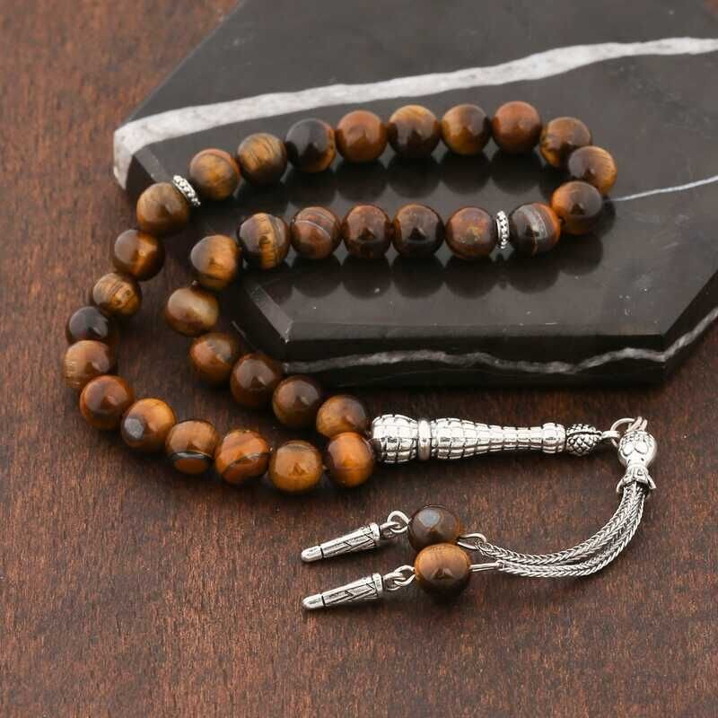 Natural Stone Metal Tassel Tiger's Eye Stone Prayer Beads