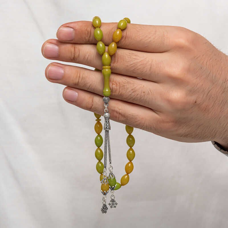 Silver Tassel Tightened Amber Prayer Beads