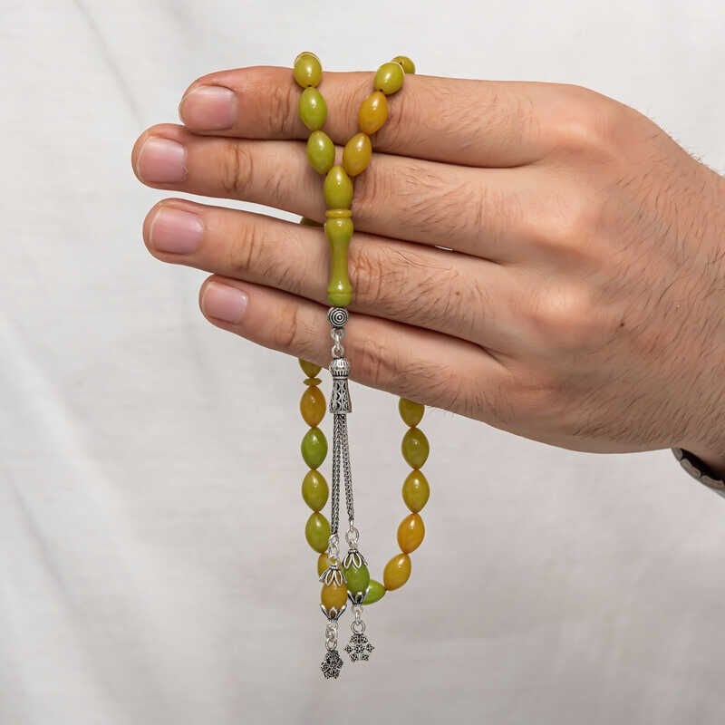 Silver Tassel Tightened Amber Prayer Beads