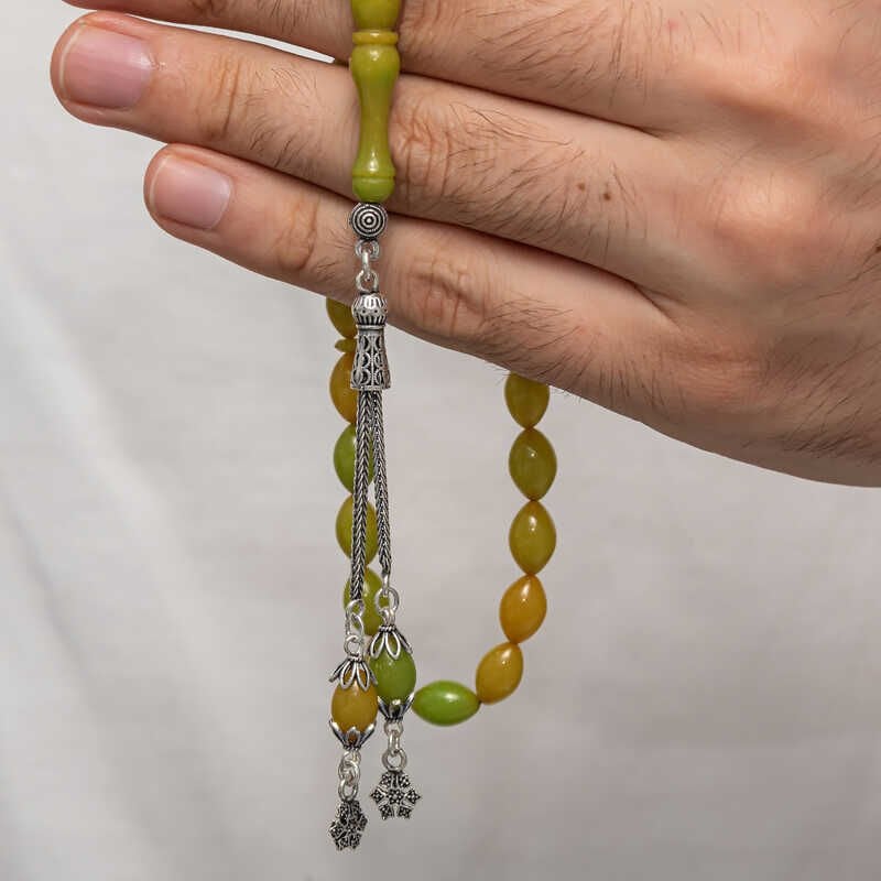 Silver Tassel Tightened Amber Prayer Beads
