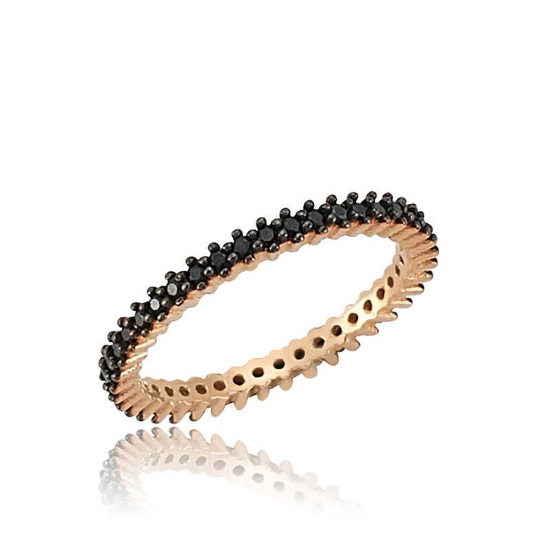 Silver Single Row Black Full Circle Women's Wedding Ring