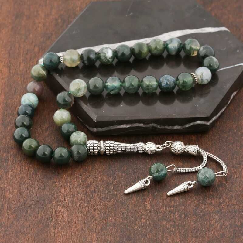 ​Natural Stone Metal Tassel Indian Agate Stone Prayer Beads