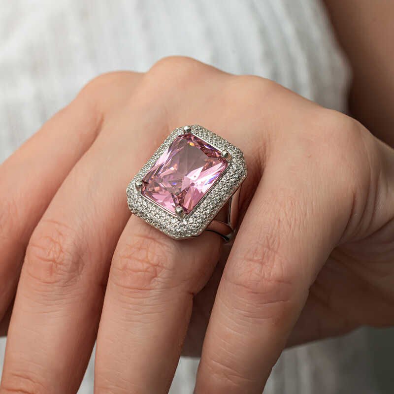 Silver Pink Zircon Stone Women's Ring