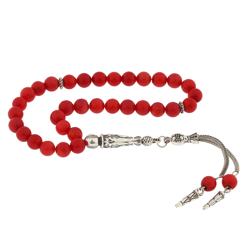 Natural Stone Metal Tassel Coral Stone Prayer Beads