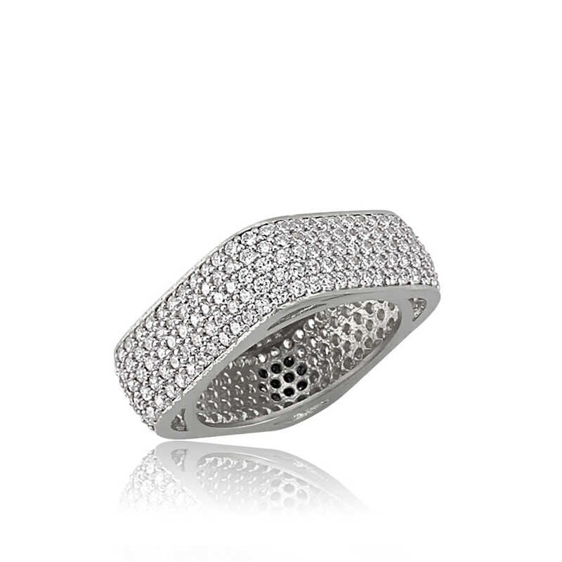 Silver 5 Row Cornered Full Circle Women's Wedding Ring