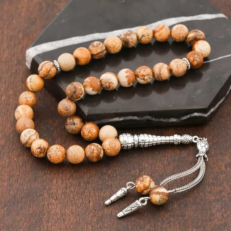 Natural Stone Metal Tassel Jasper Stone Prayer Beads