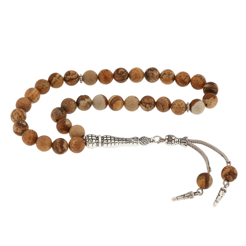 Natural Stone Metal Tassel Jasper Stone Prayer Beads