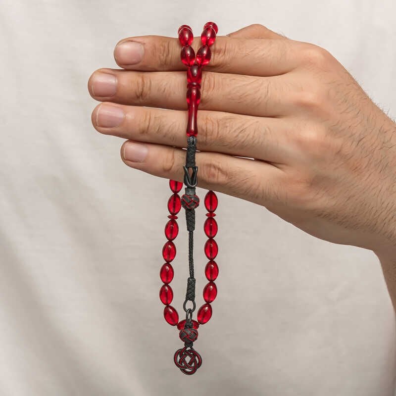 Silver Kazaz Tassel Tightened Amber Prayer Beads