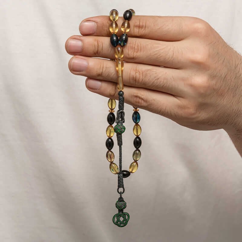 Silver Kazaz Tassel Tightened Amber Prayer Beads