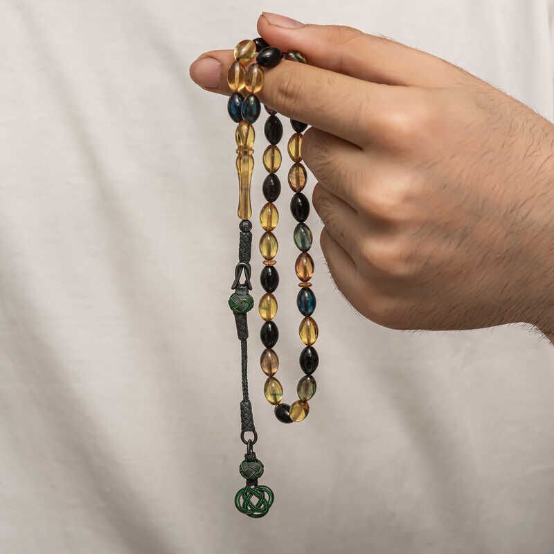 Silver Kazaz Tassel Tightened Amber Prayer Beads