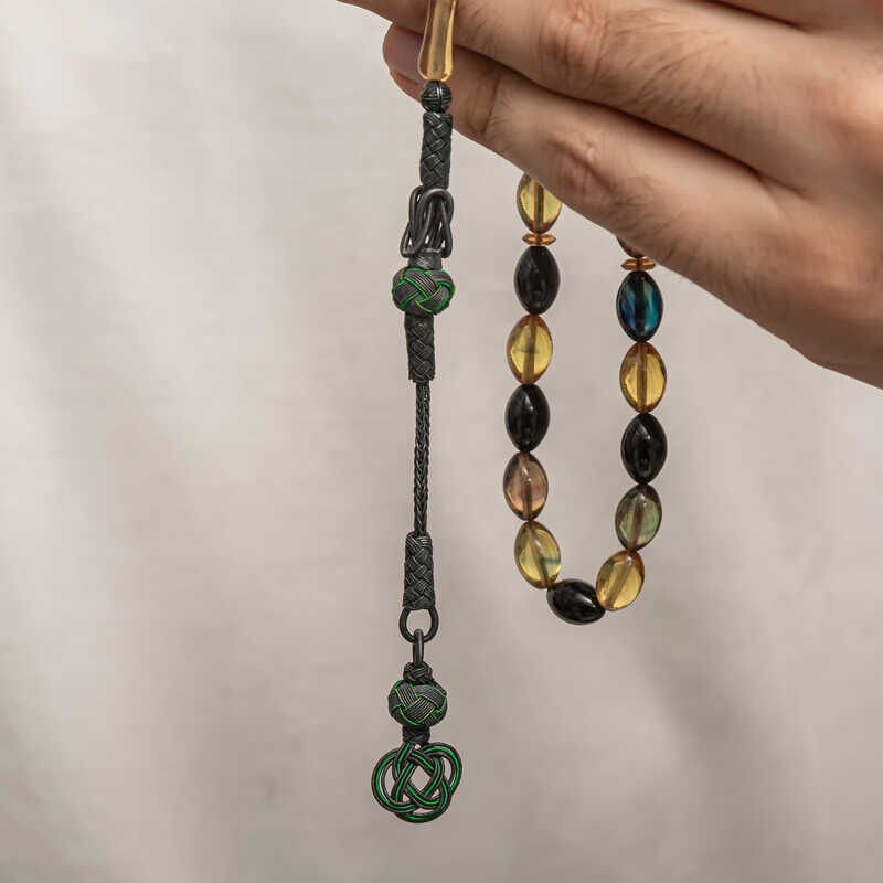 Silver Kazaz Tassel Tightened Amber Prayer Beads