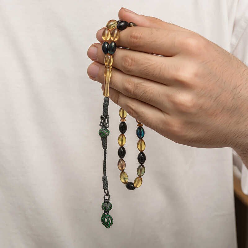 Silver Kazaz Tassel Tightened Amber Prayer Beads
