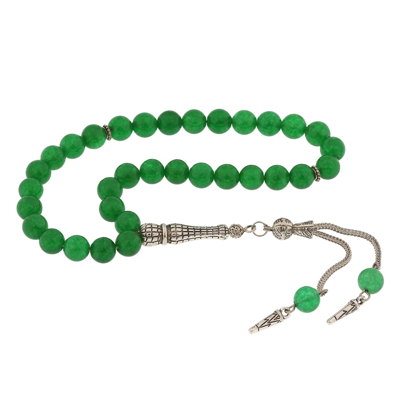 Natural Stone Metal Tassel Green Jade Stone Prayer Beads