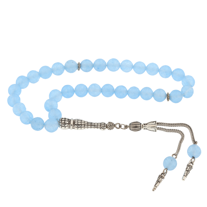 Natural Stone Metal Tassel Blue Jade Stone Prayer Beads