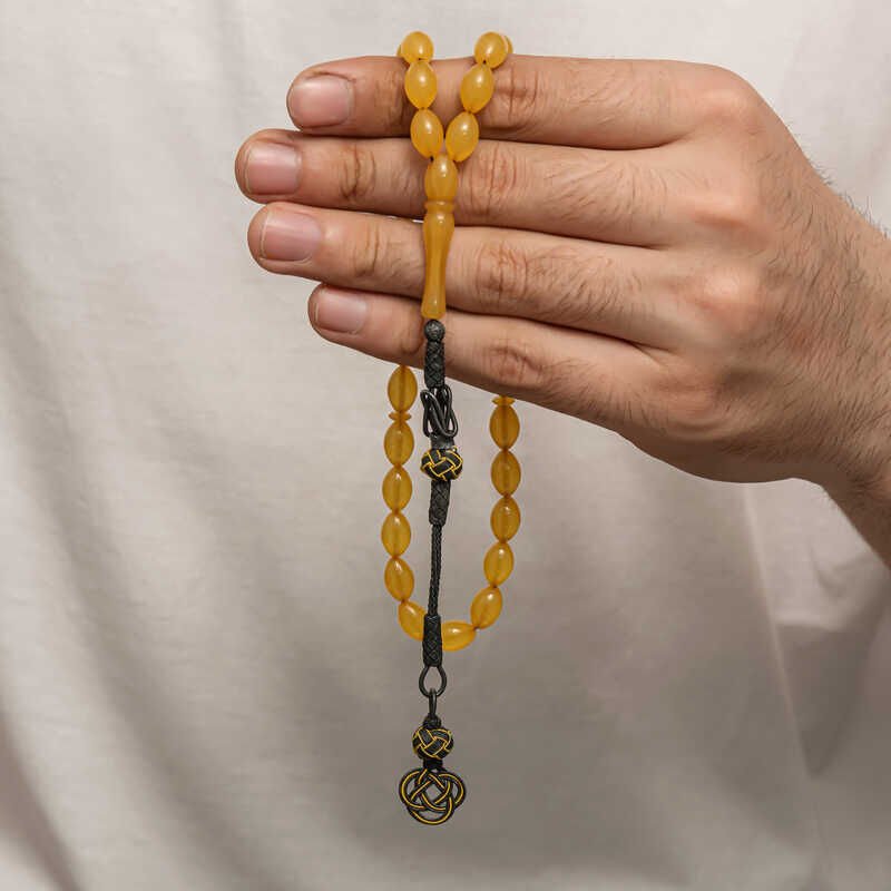 Silver Kazaz Tassel Tightened Amber Prayer Beads
