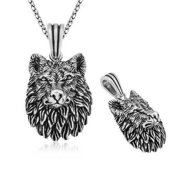 Collar de cabeza de lobo de plata