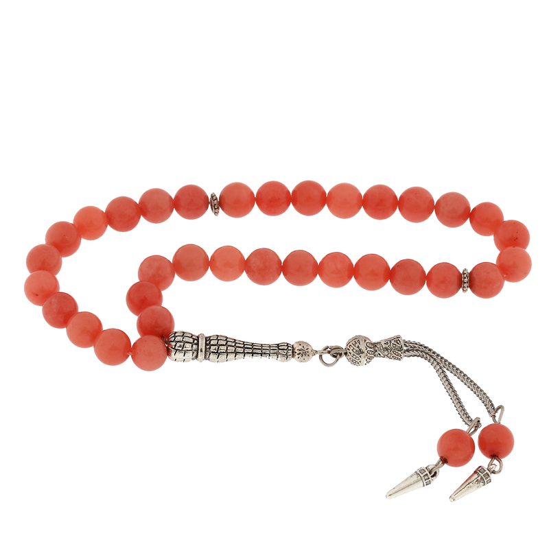Natural Stone Metal Tassel Pink Jade Stone Prayer Beads