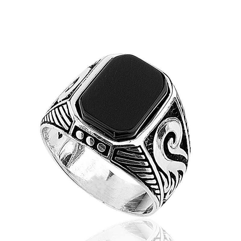 Silver Black Stone Men's Ring