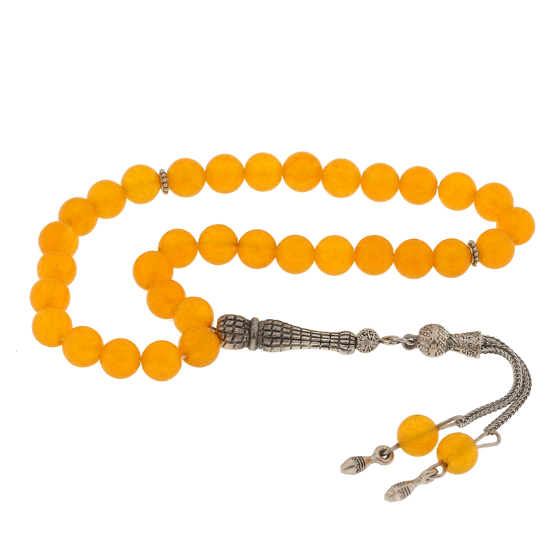 Natural Stone Metal Tassel Yellow Jade Stone Prayer Beads
