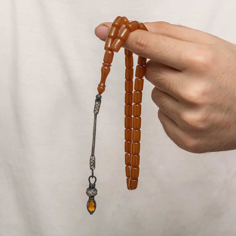 Silver 1000 Carat Kazaz Tassel Tightened Amber Prayer Beads