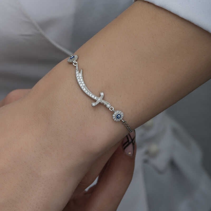 Silver Evil Eye Zulfiqar Sword Women's Bracelet