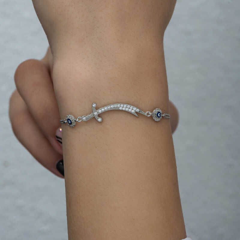 Silver Evil Eye Zulfiqar Sword Women's Bracelet