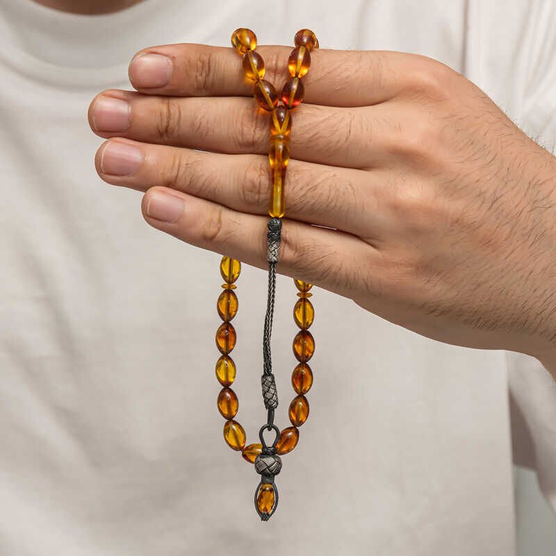 Silver 1000 Carat Kazaz Tassel Tightened Amber Prayer Beads