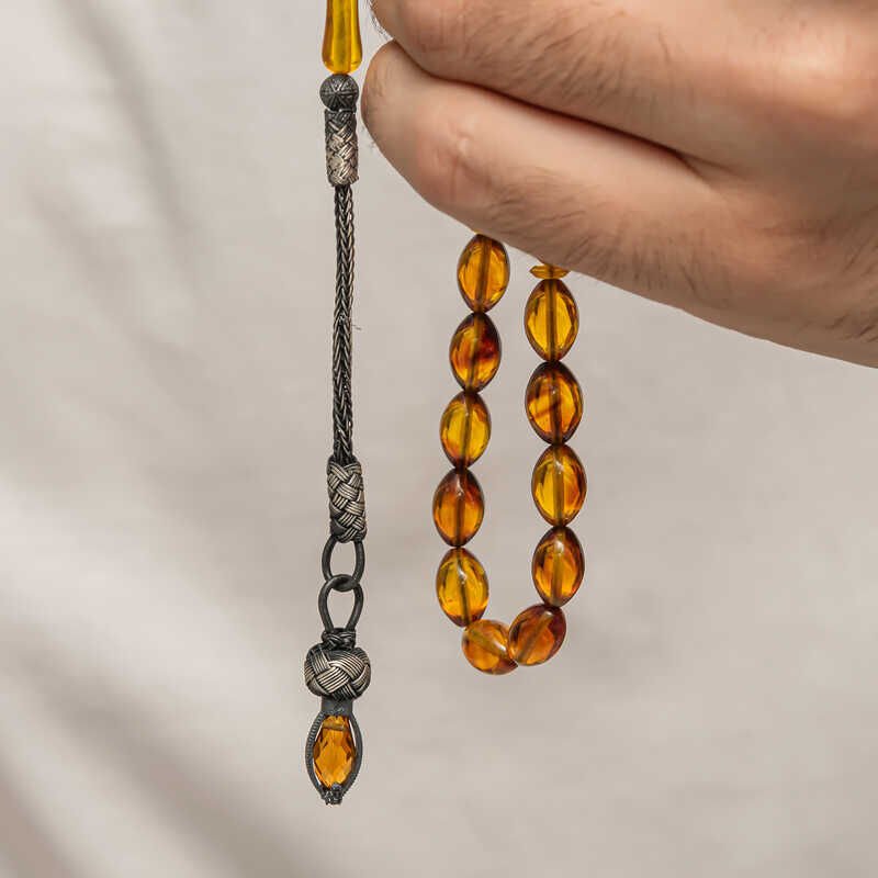 Silver 1000 Carat Kazaz Tassel Tightened Amber Prayer Beads