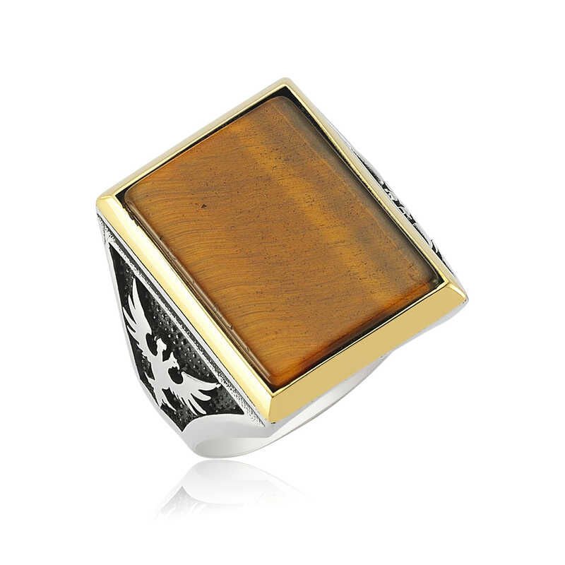 Silver Tiger Eye Men's Ring