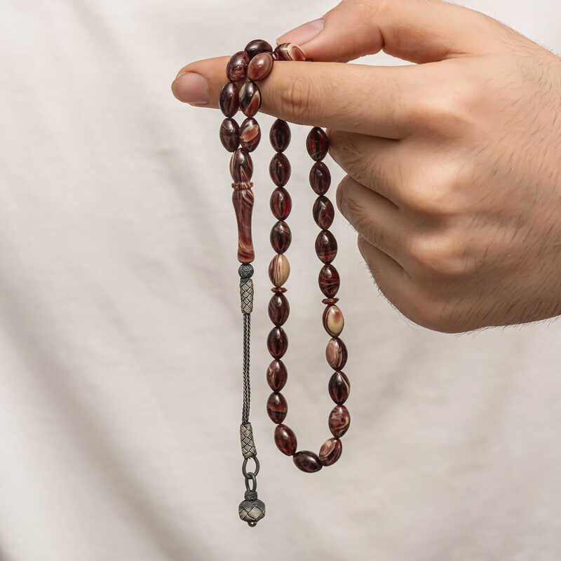 Silver Kazaz Tassel Tightened Amber Prayer Beads